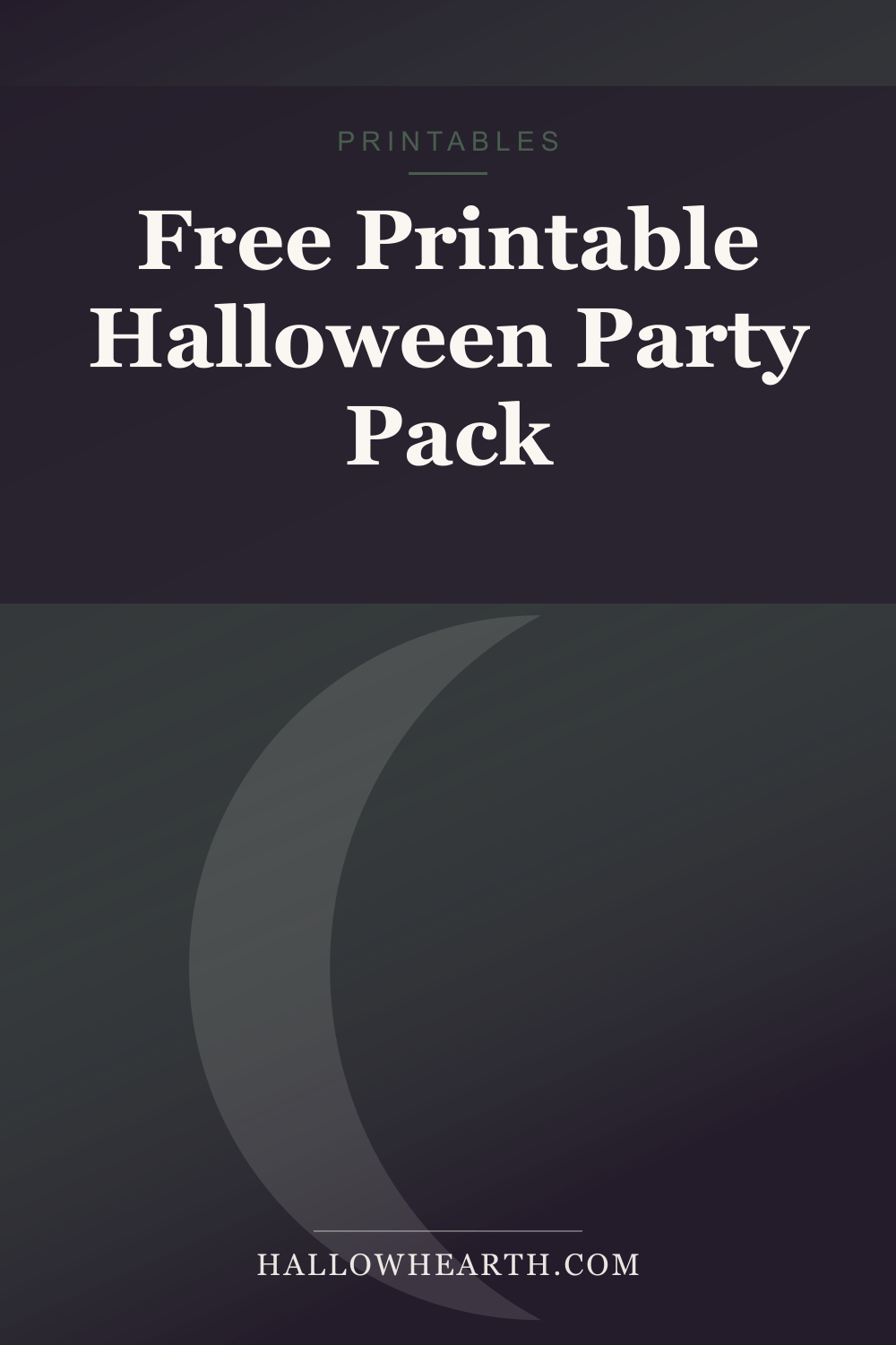 Pinterest graphic for a free printable Halloween party pack with invites, games and food labels