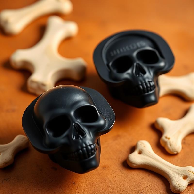 Black silicone skull-shaped ice cube molds